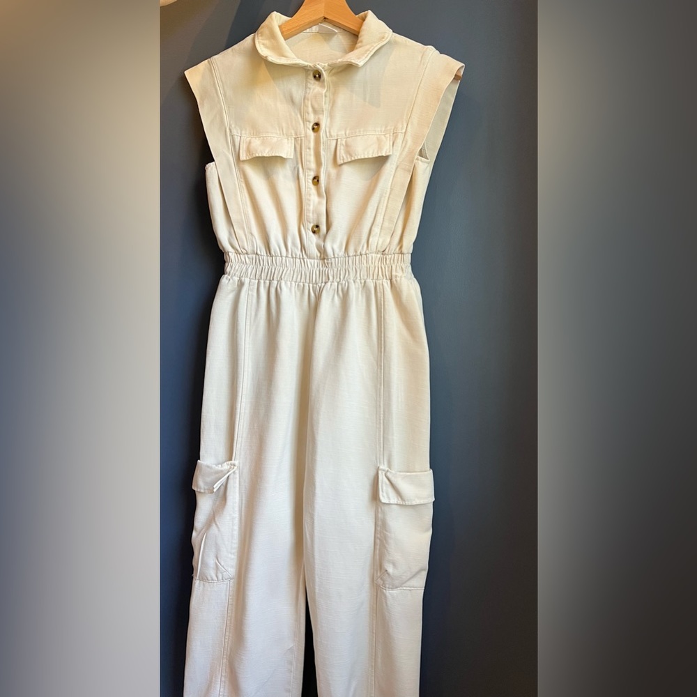 ZARA Girls Cargo Jumpsuit ECRU Size 11-12 (152cm)